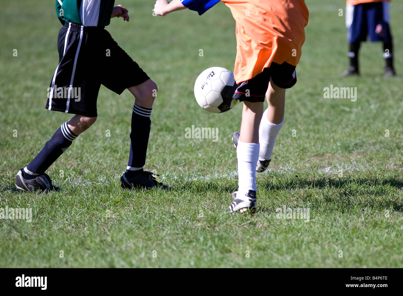 A Saturday league soccer football match game. Stock Photo