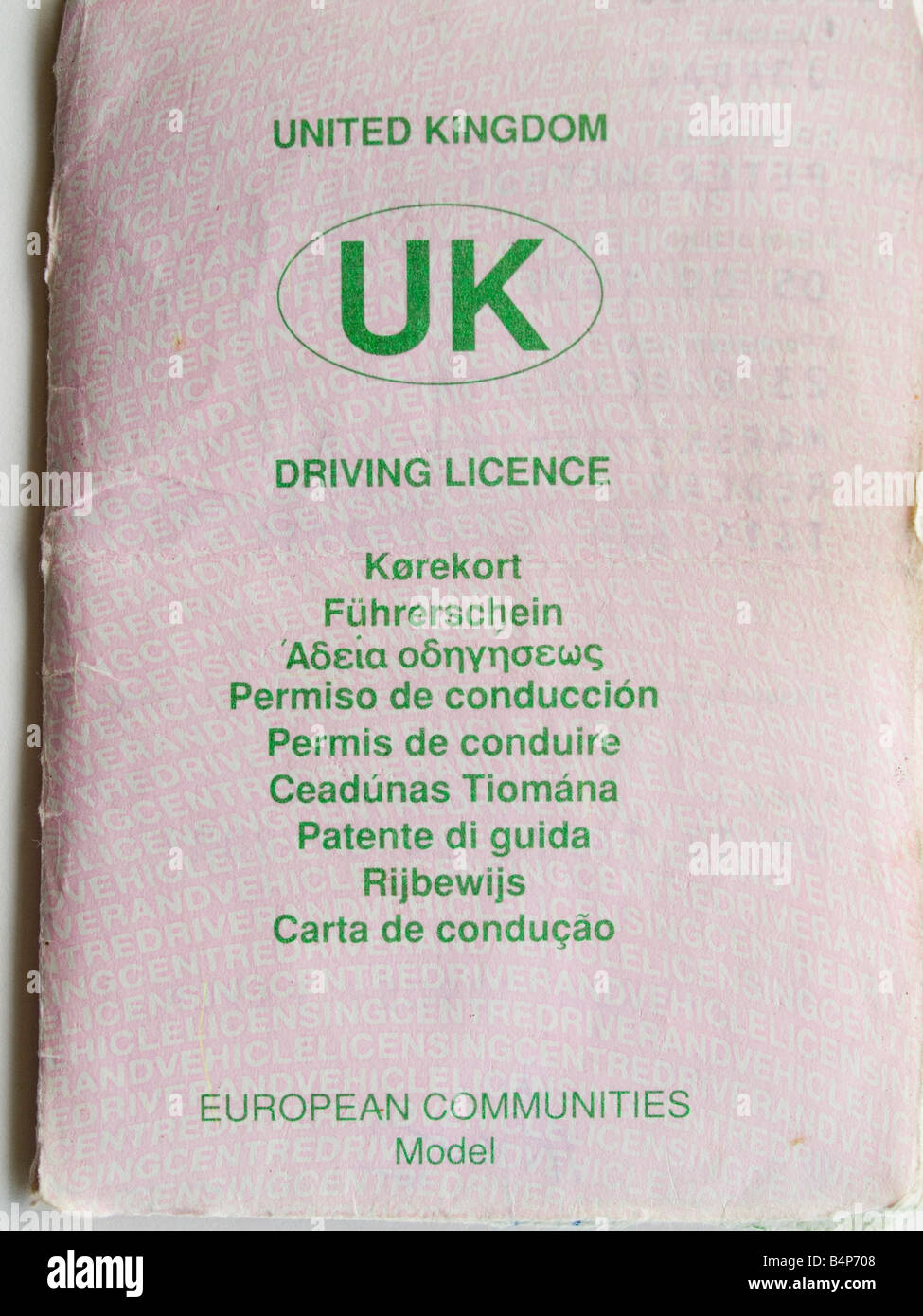 Title page UK British Driving Licence Stock Photo