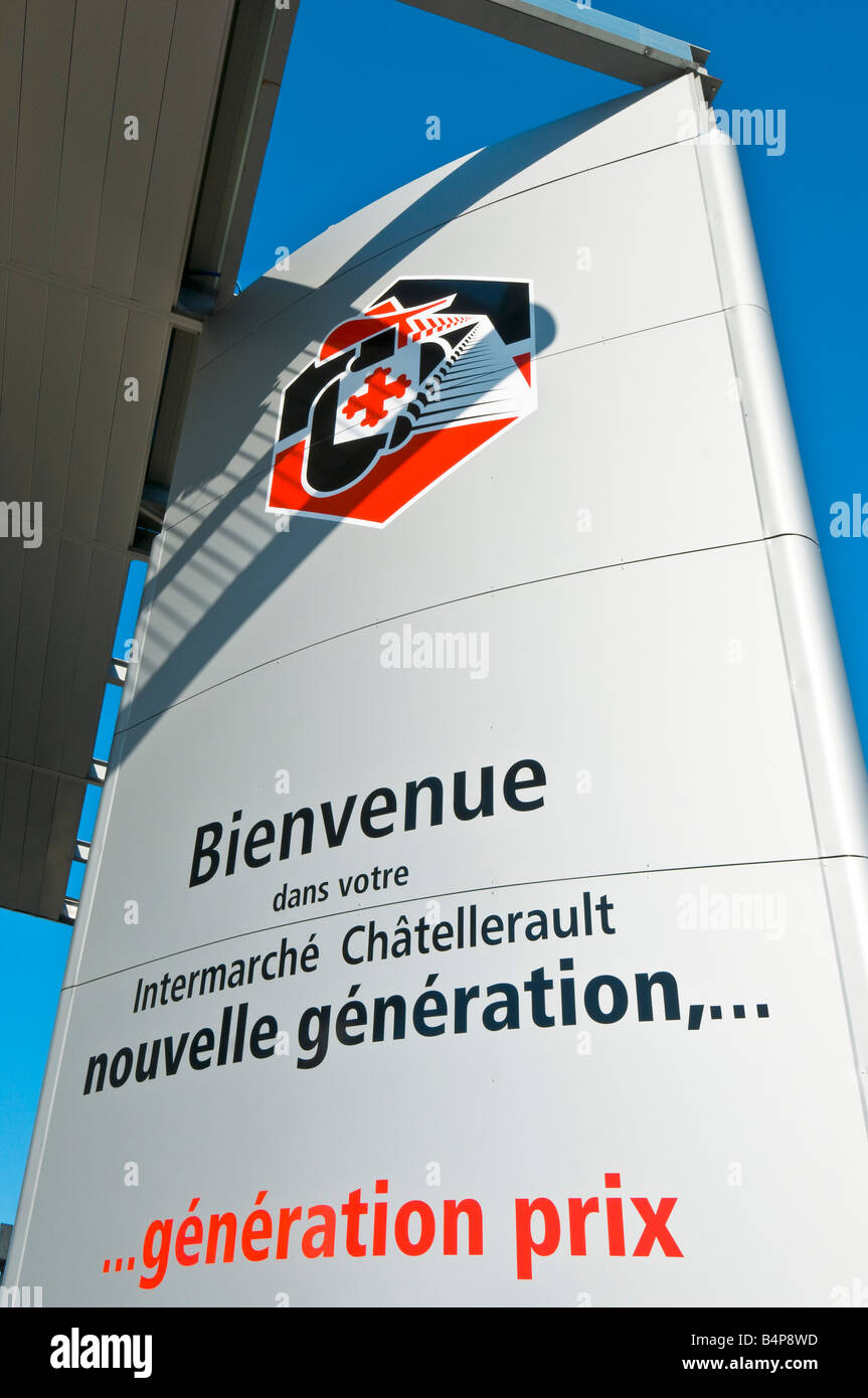 Bienvenue / Welcome sign for new 'Intermarche' superstore, France. Stock Photo