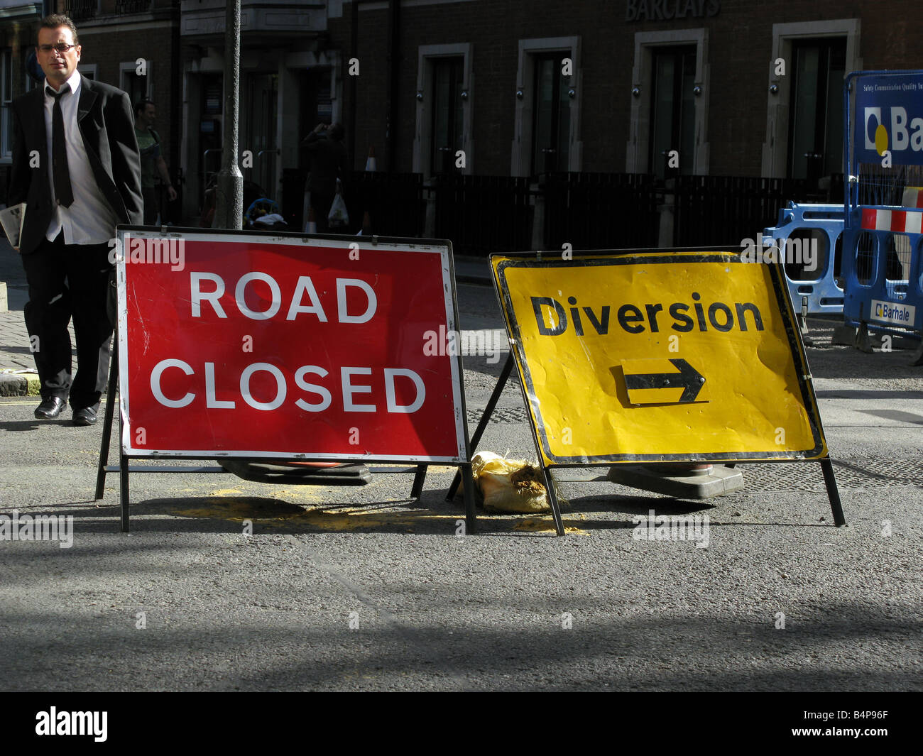 Road closed and Diversion sign in London Soho Stock Photo