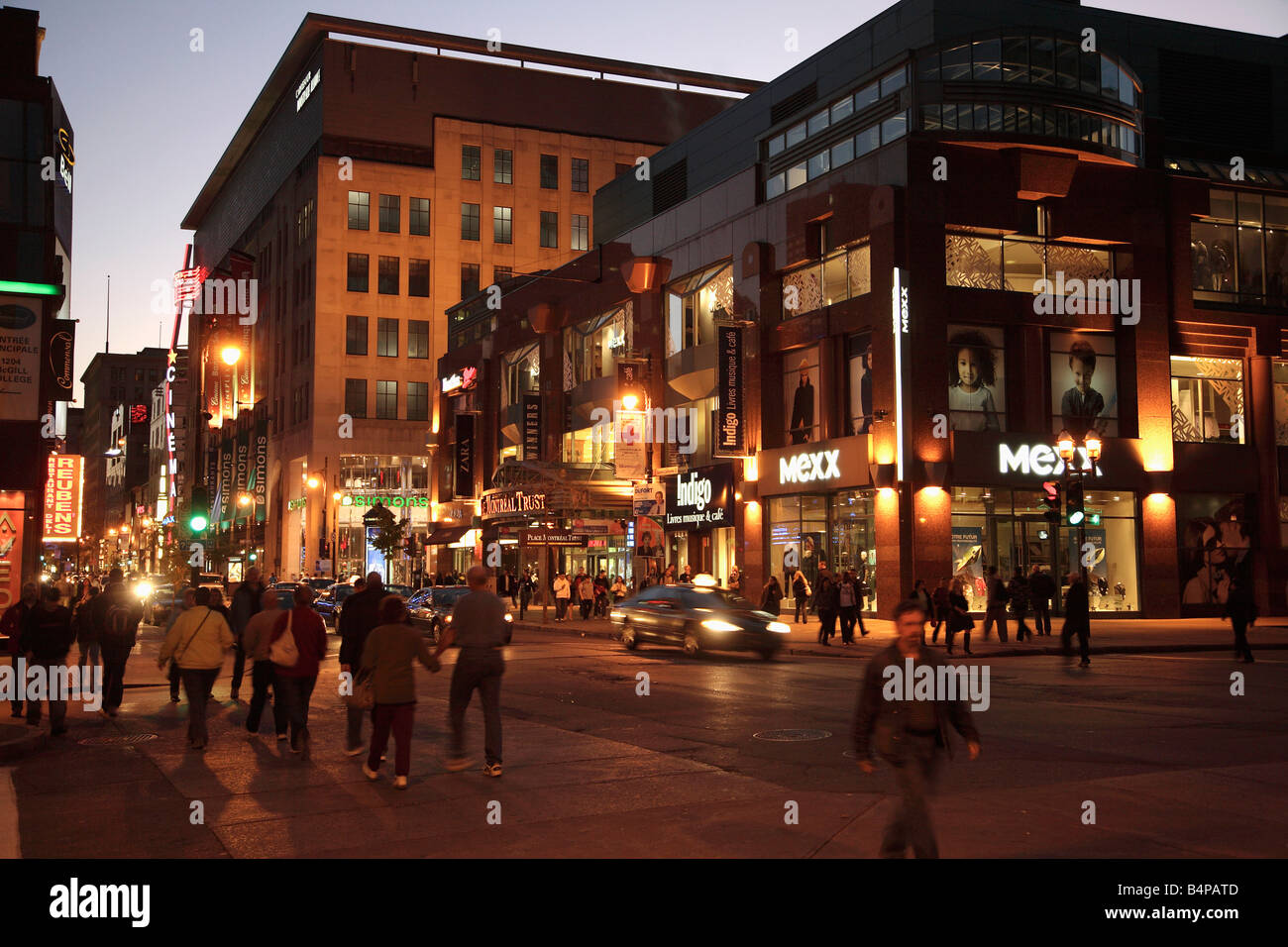 Canada Quebec Montreal Ste Catherine Street shops people Stock Photo