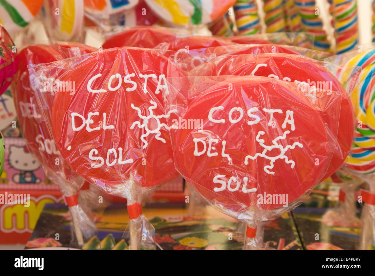 Big red round lolly with Costa del Sol Spain slogan Stock Photo Alamy