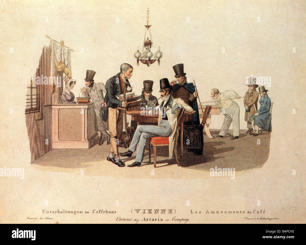 Coffee House Amusements Vienna 1820 print of leisure pursuits in early