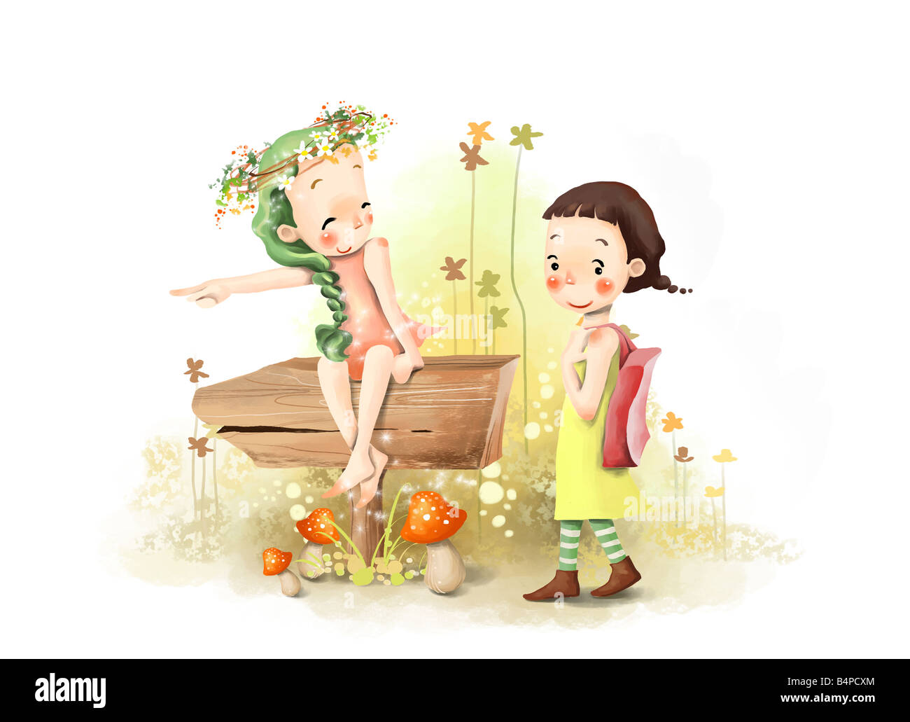 Representation of boy and girl playing in park Stock Photo