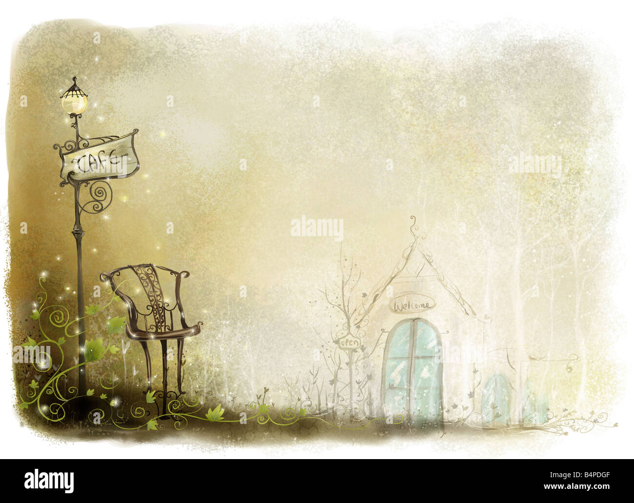 Representation of chair by street light with a signboard Stock Photo ...
