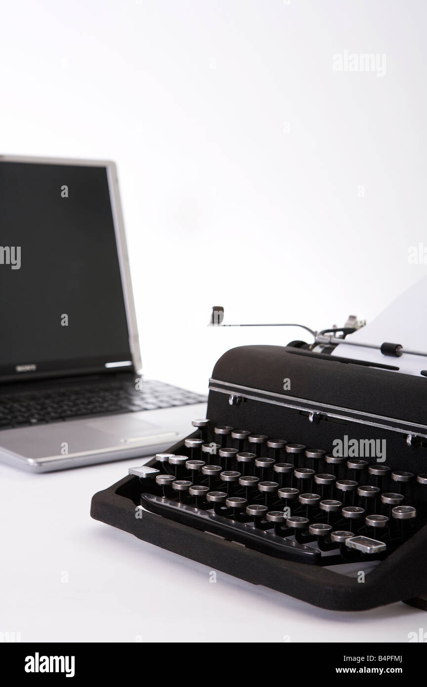 Typewriter with laptop, closeup Stock Photo Alamy