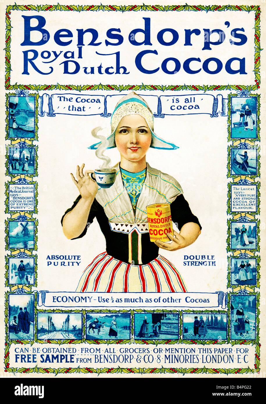 Bensdorps Royal Dutch Cocoa 1907 English magazine advert for the Cocoa that is all Cocoa from Holland Stock Photo