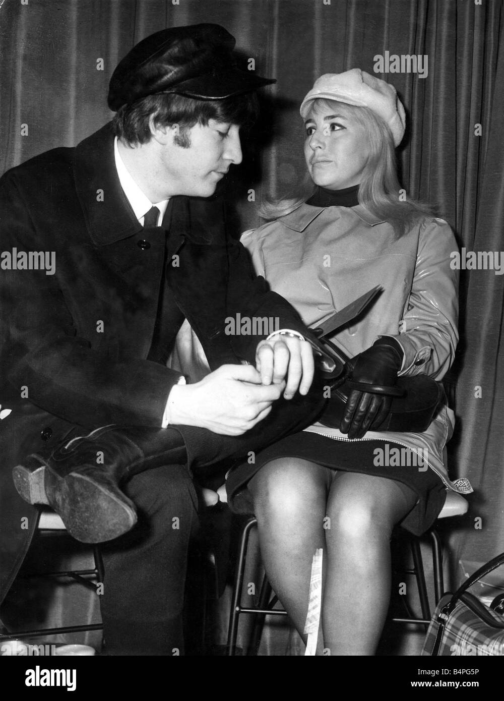 The Beatles John Lennon pictured with his wife Cynthia in the lounge of ...