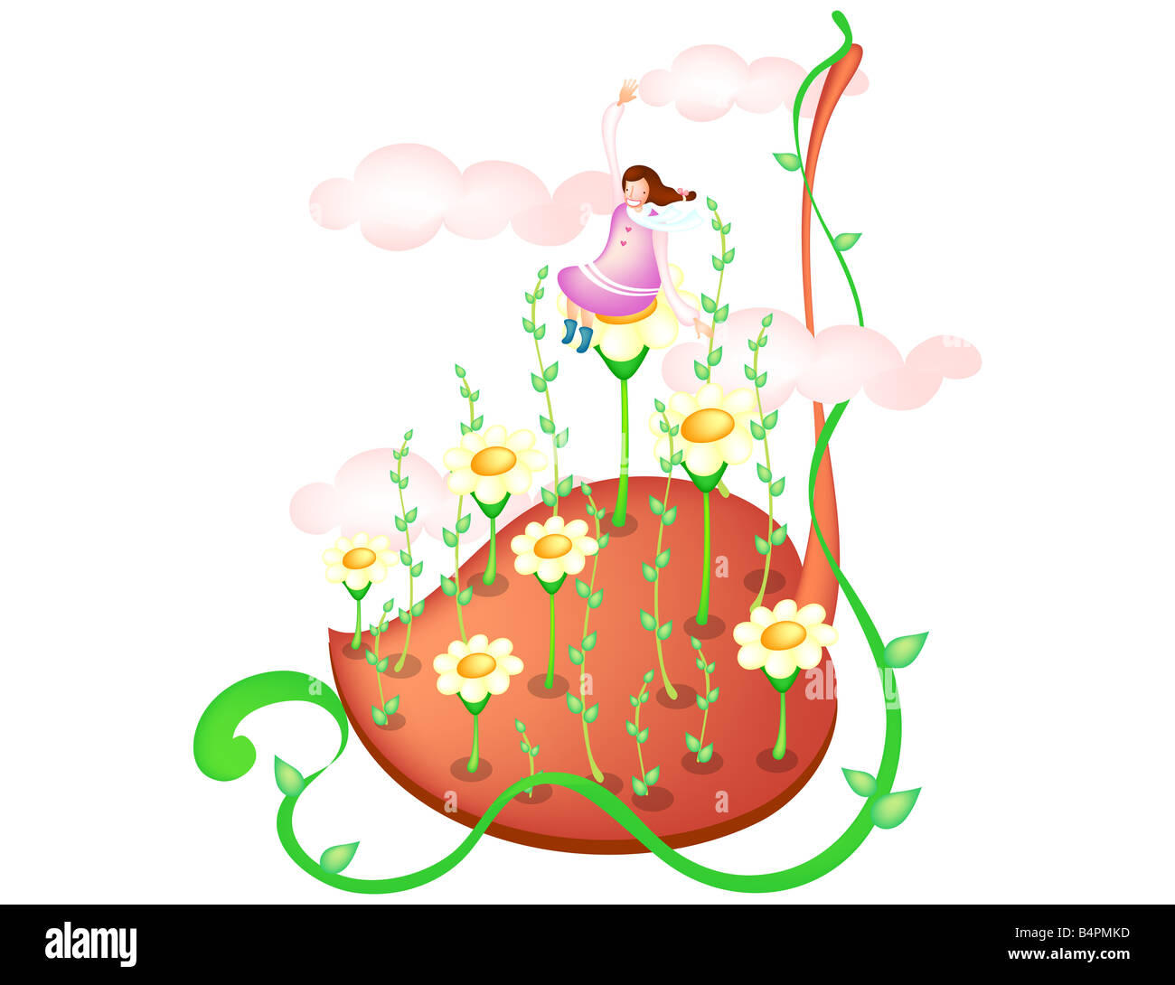 Representation of girl sitting on flower Stock Photo - Alamy