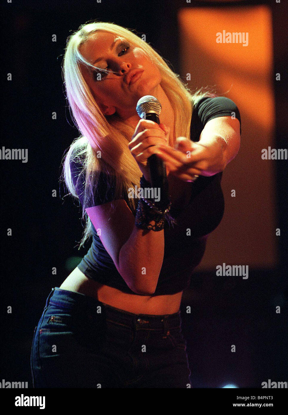 Model and singer Caprice August 1999 at rehearsals for Top of the Pops at the Club Revolution in Edinburgh Stock Photo