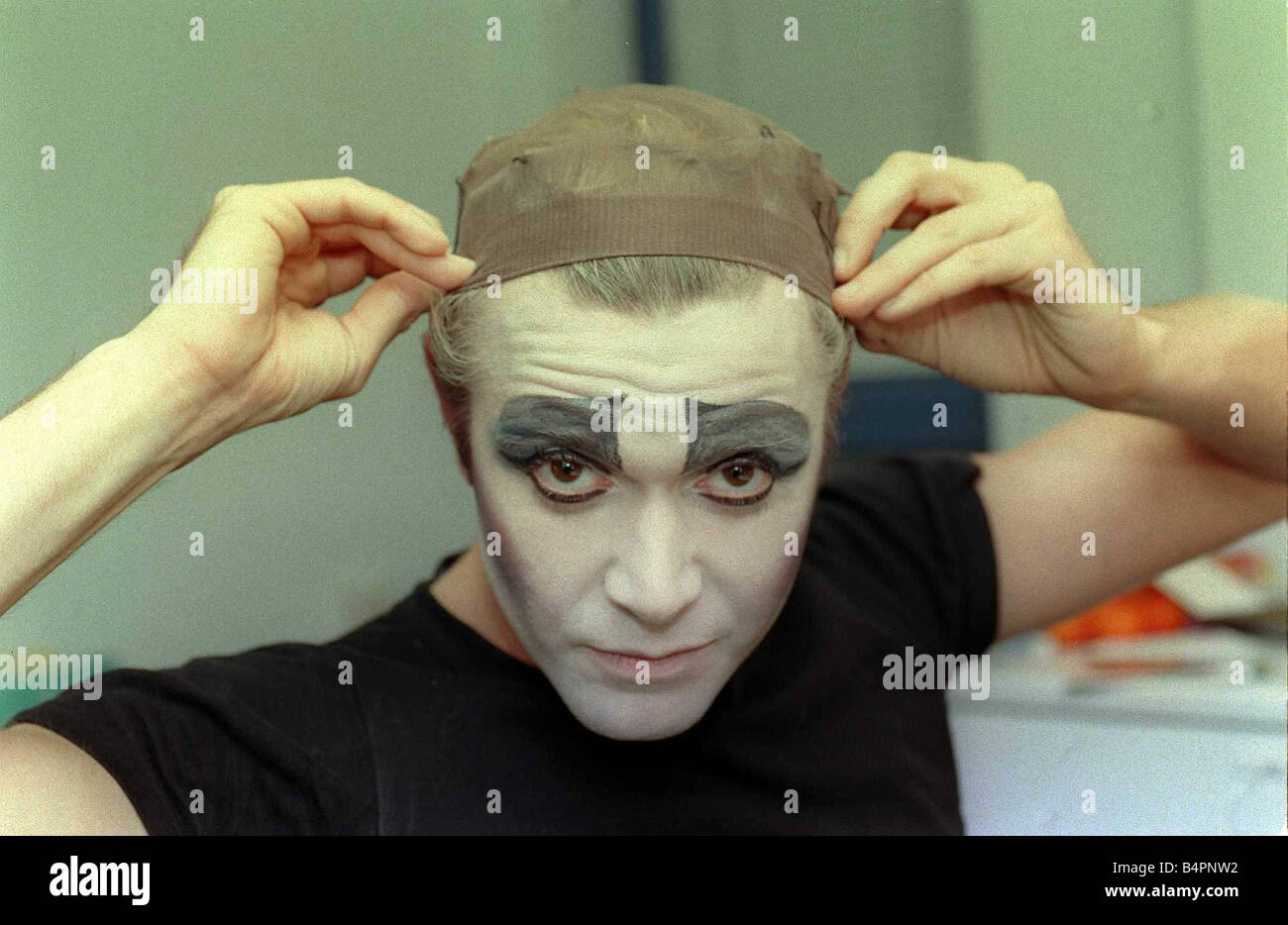 Darren Day Rocky Horror Picture Show September 1999 dressing room being made up as transsexual character called Frank N Furter in cult stage musical singer actor Stock Photo