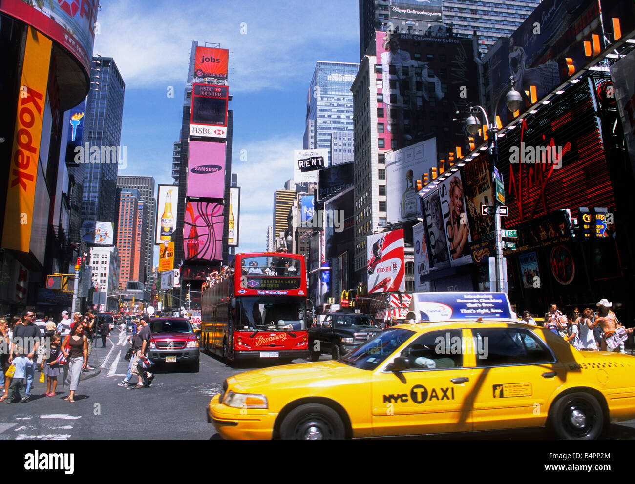 Times Square Congested New York City Broadway and Times Square Midtown Manhattan traffic ...