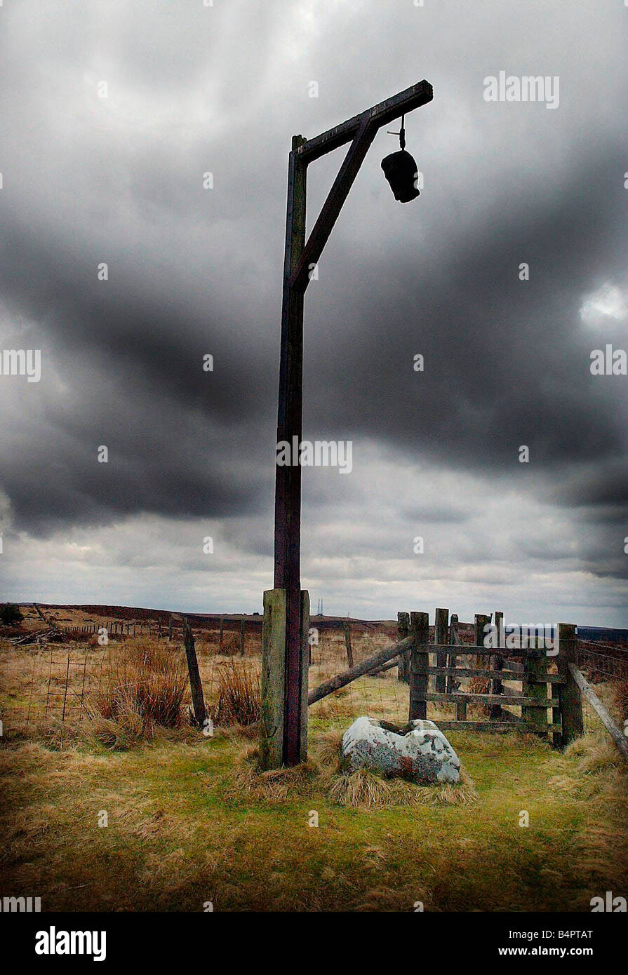 Winter s Gibbet on moorland beside the Elsdon to Morpeth road in Northumberland circa 2006 Stock Photo