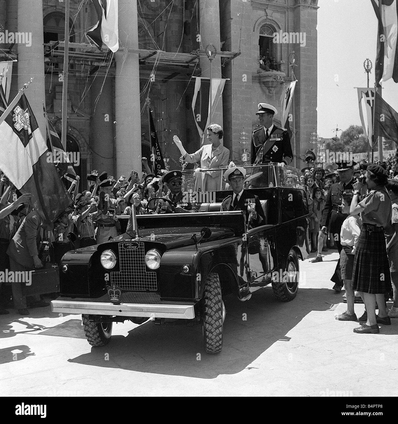 Queen Elizabeth 1954 on tour in Malta with her family Stock Photo Alamy