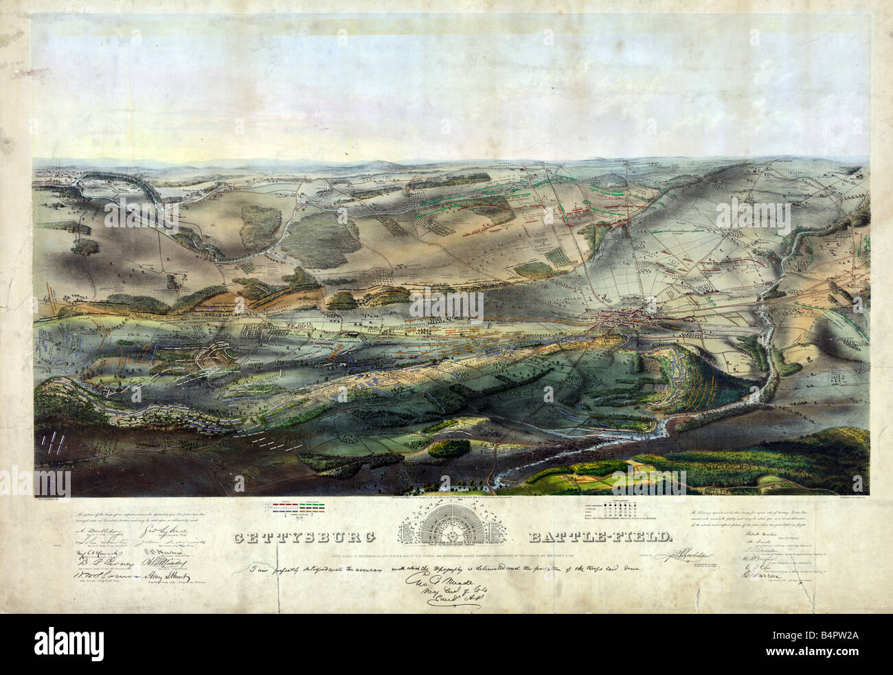 Map with aerial view of the Gettysburg battlefield Stock Photo Alamy