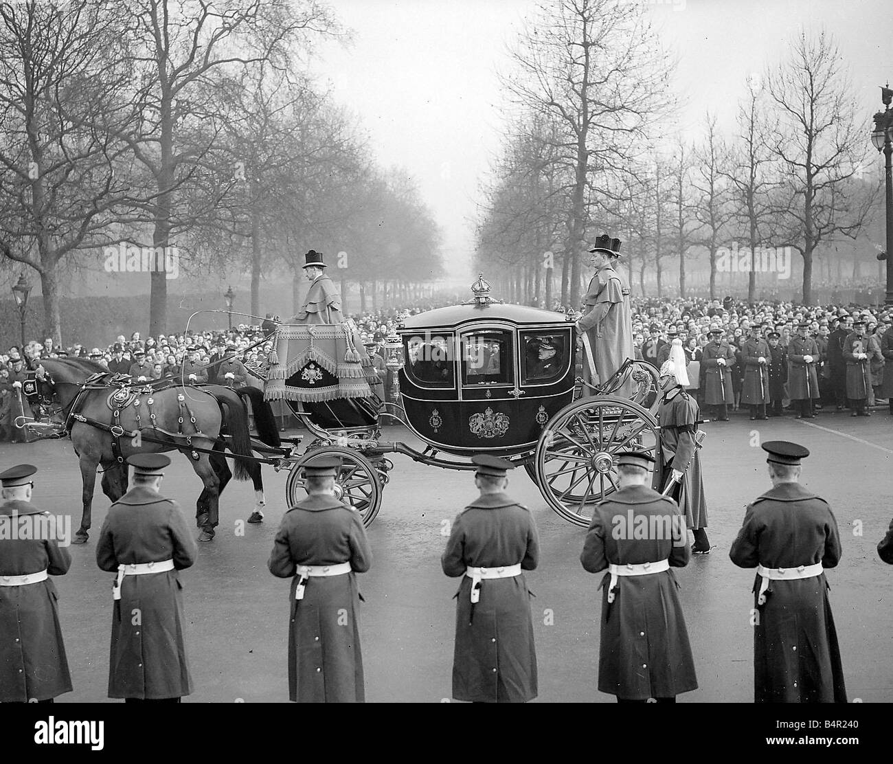 King George VI Funeral 1952 Queen Elizabeth Queen Mother on her way to Funeral Stock Photo