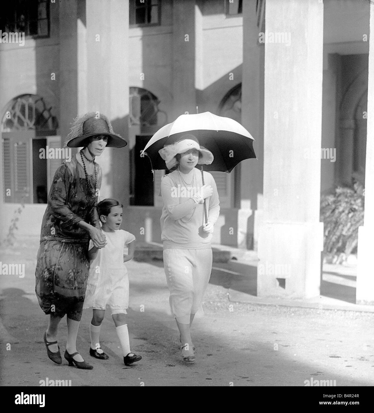 HRH Queen Elizabeth Queen Mother George VI Visits Jamaica 1927 Lady Elizabeth Bowes Lyons Duchess of York with Lady Stubbs wife Stock Photo