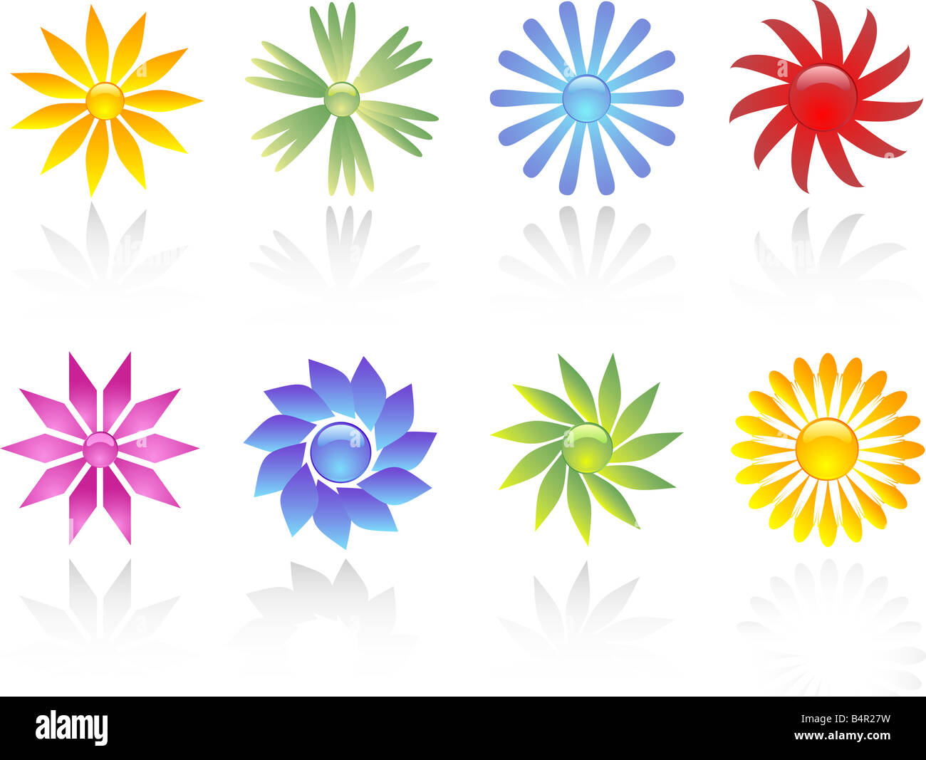 Various different coloured flower icons Stock Photo