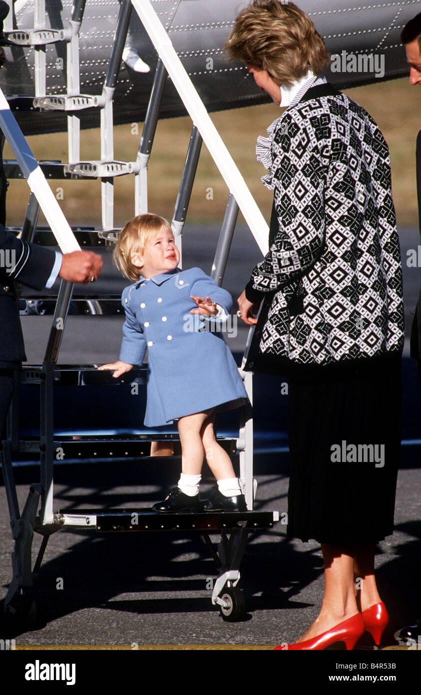 Prince Charles and Princess Diana with Prince Harry leaving Aberdeen airport Stock Photo