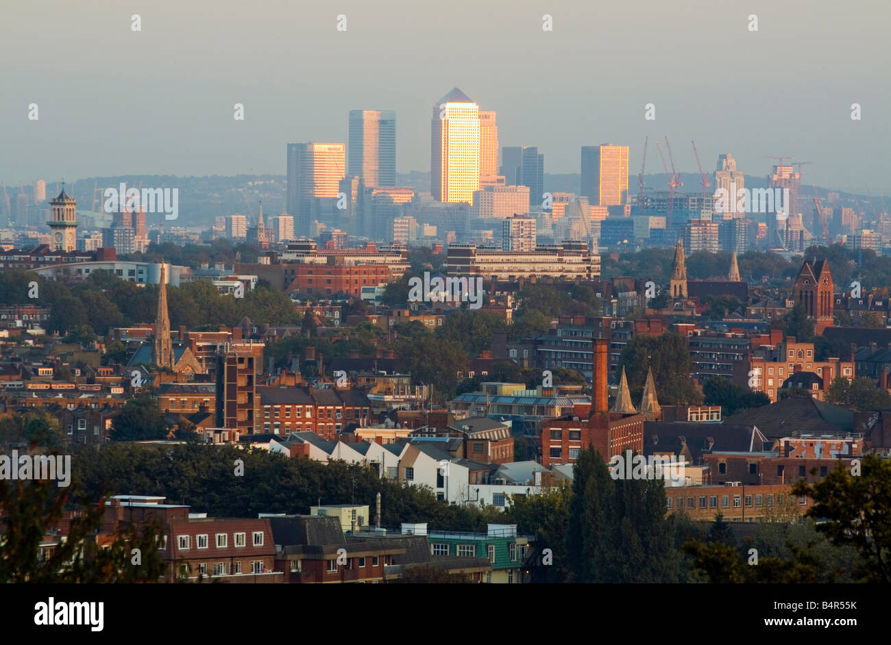 View over North London towards Canary Wharf London Stock Photo