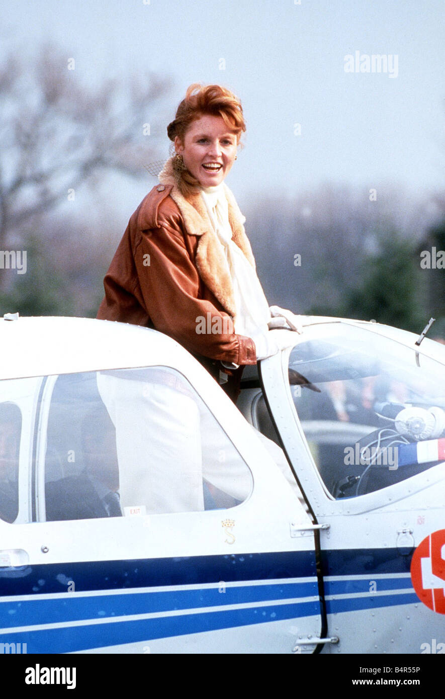 Duchess Of York getting out of her private plane to receive her private pilot s licence Stock Photo