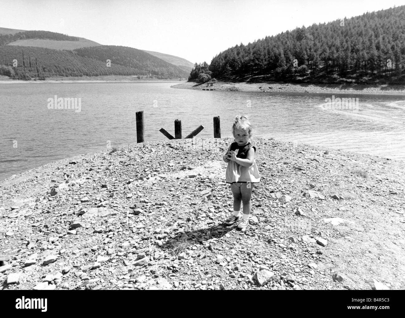 Derwent Reservoir near Sheffield showing the low water level July 1976 Stock Photo