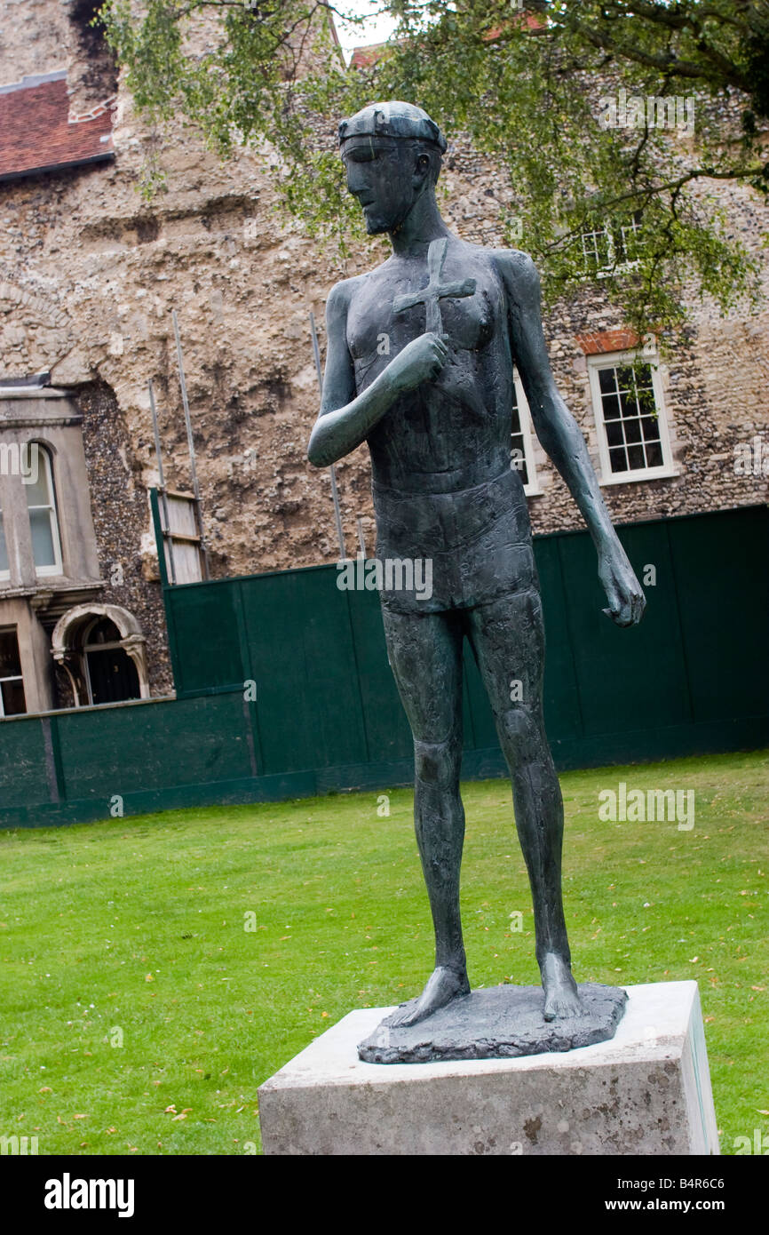 Statue of Saint Edmund outside Bury St Edmunds Cathedral Suffolk East