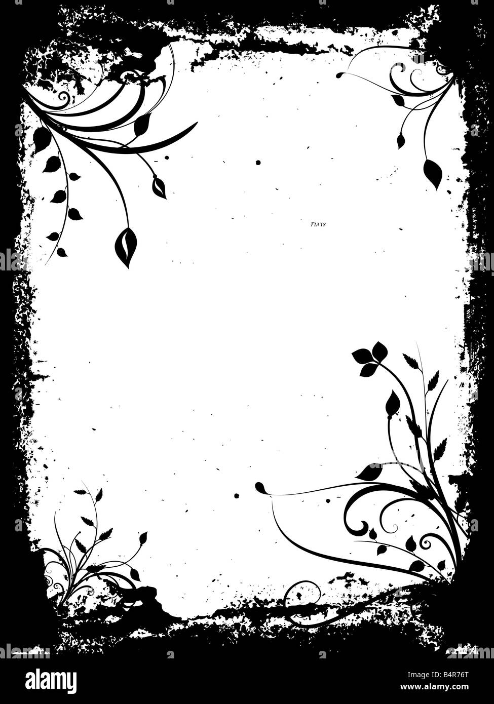 Abstract floral design on detailed grunge border Stock Photo