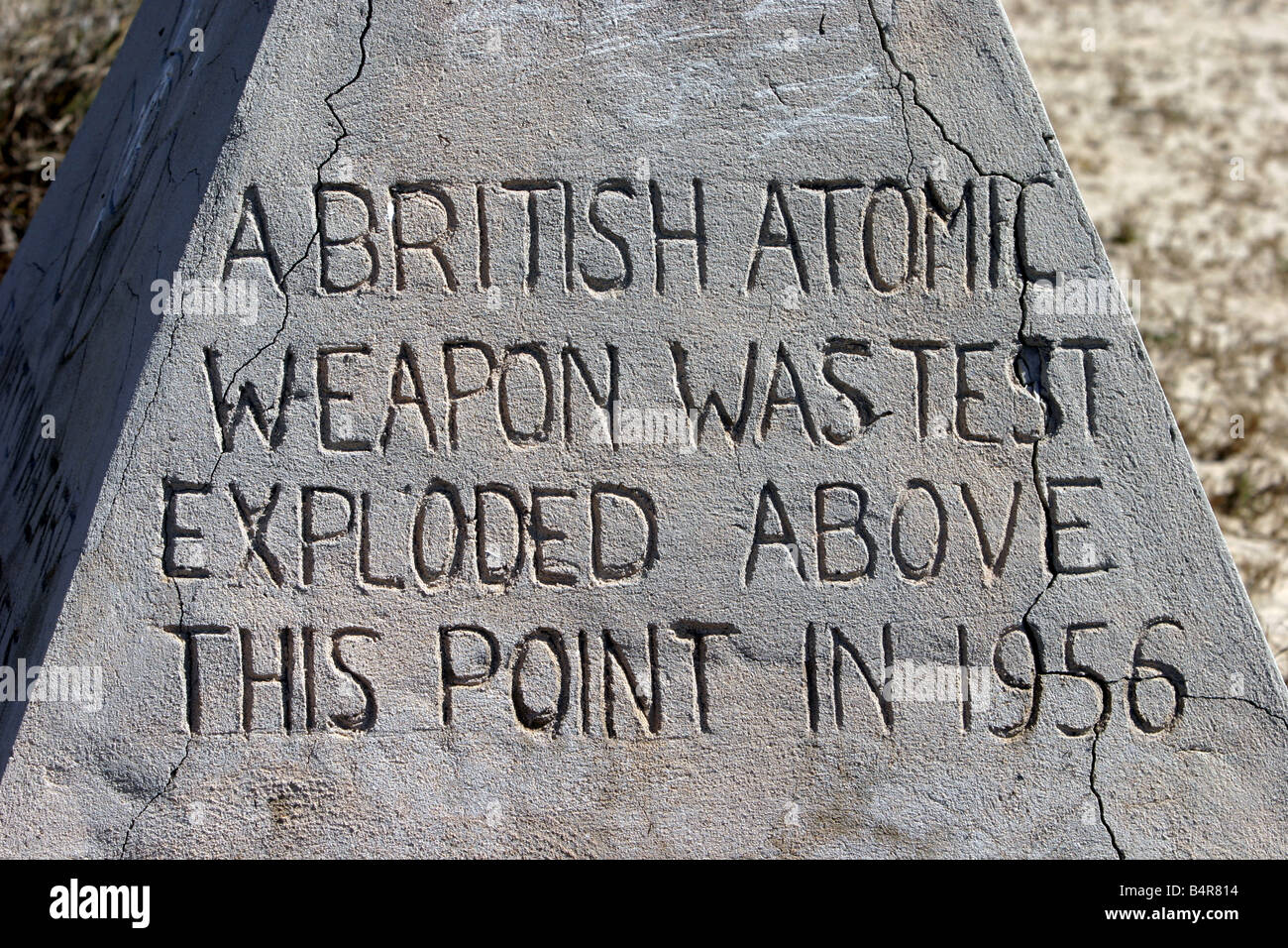 A plinth on Trimoulle Island, Montebello Islands, Western Australia records where British forces detonated an atomic weapon 1956 Stock Photo