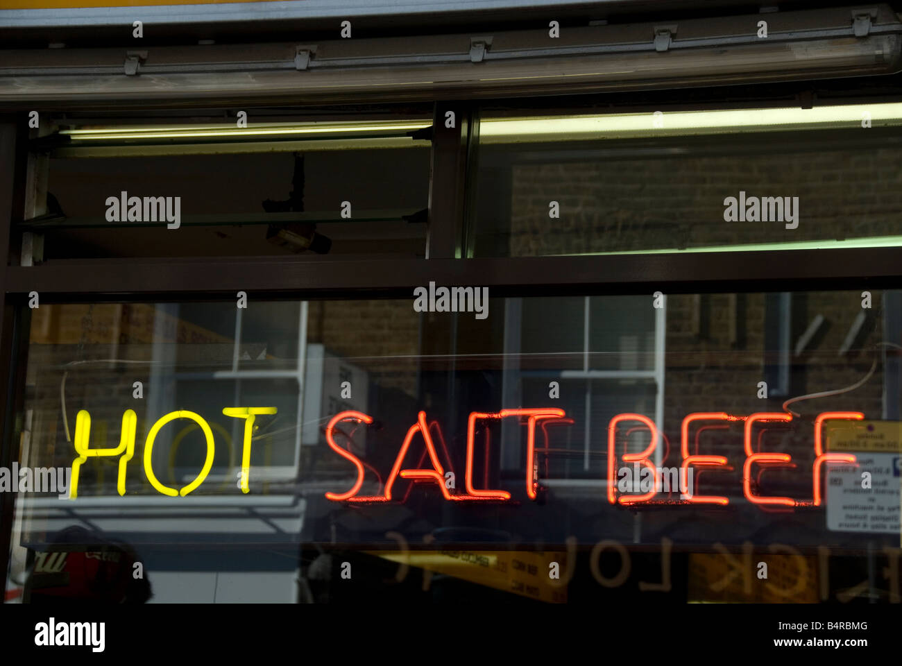 Brick Lane London October 2008 Hot salt beef sign Stock Photo Alamy