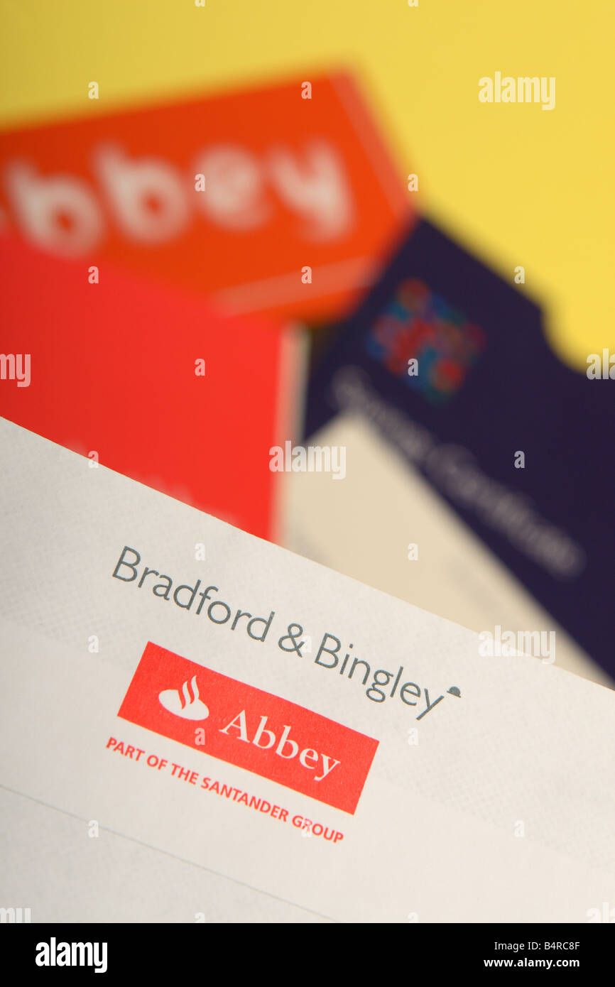 Abbey bank and Bradford and Bingley financial services companies merged joined together owned by Bank Santander in October 2008 Stock Photo