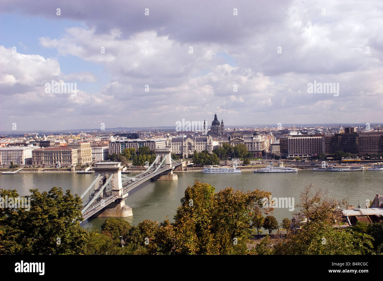 Views of the Chain Bridge (Széchenyi Lánchíd) in Budapest, the first permanent connection between Buda and Pestin in Hungary Stock Photo