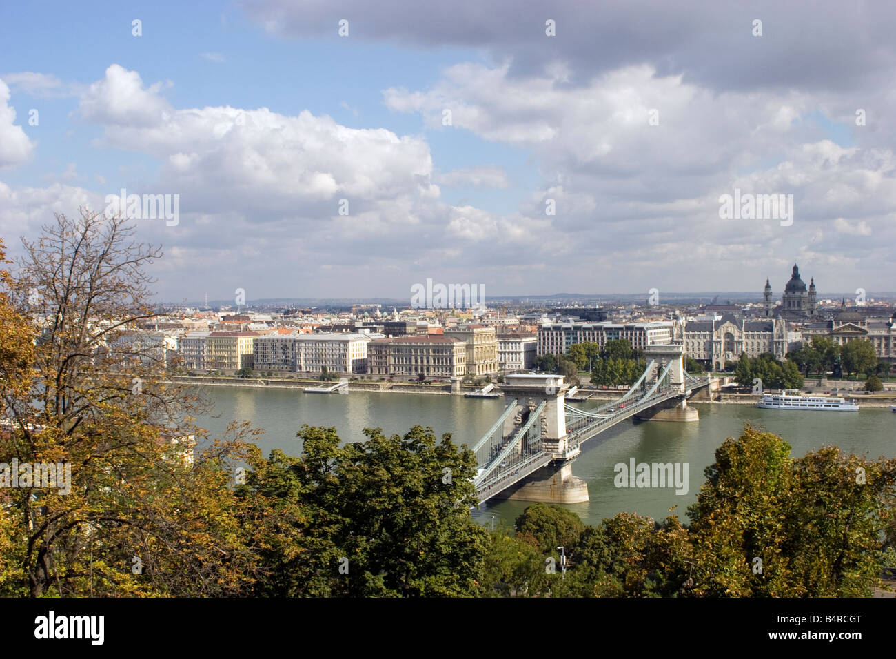 Views of the Chain Bridge (Széchenyi Lánchíd) in Budapest, the first permanent connection between Buda and Pestin in Hungary Stock Photo