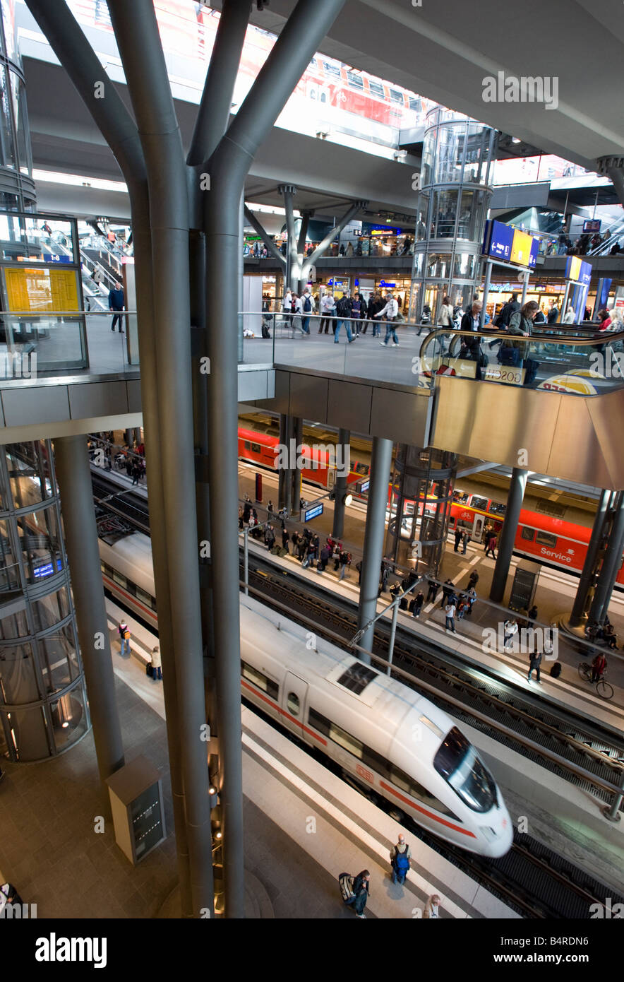 Interior of large new modern main railway station Hauptbahnhof in ...