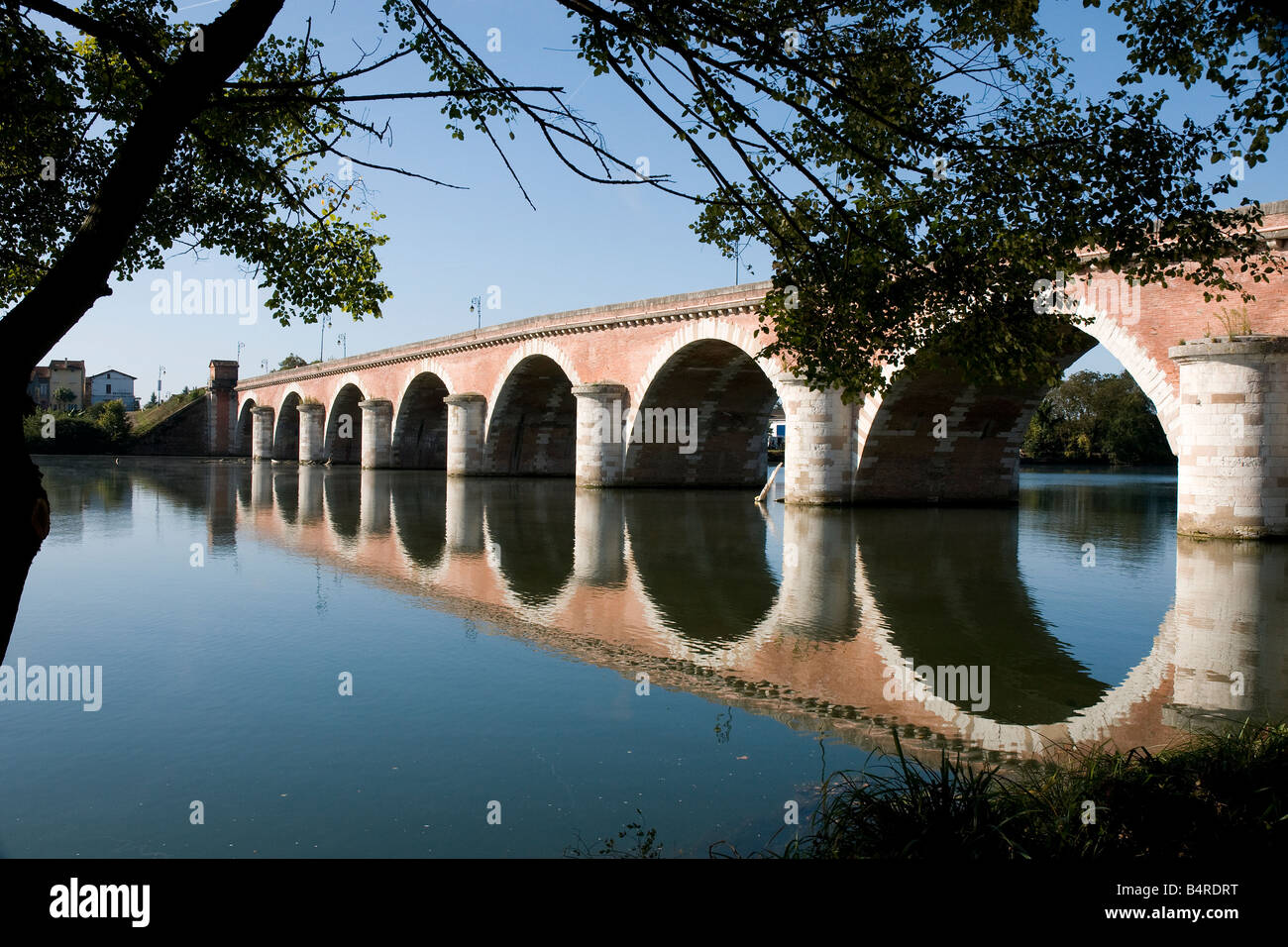 France. Old bridge over River Tarn at Moissac Stock Photo