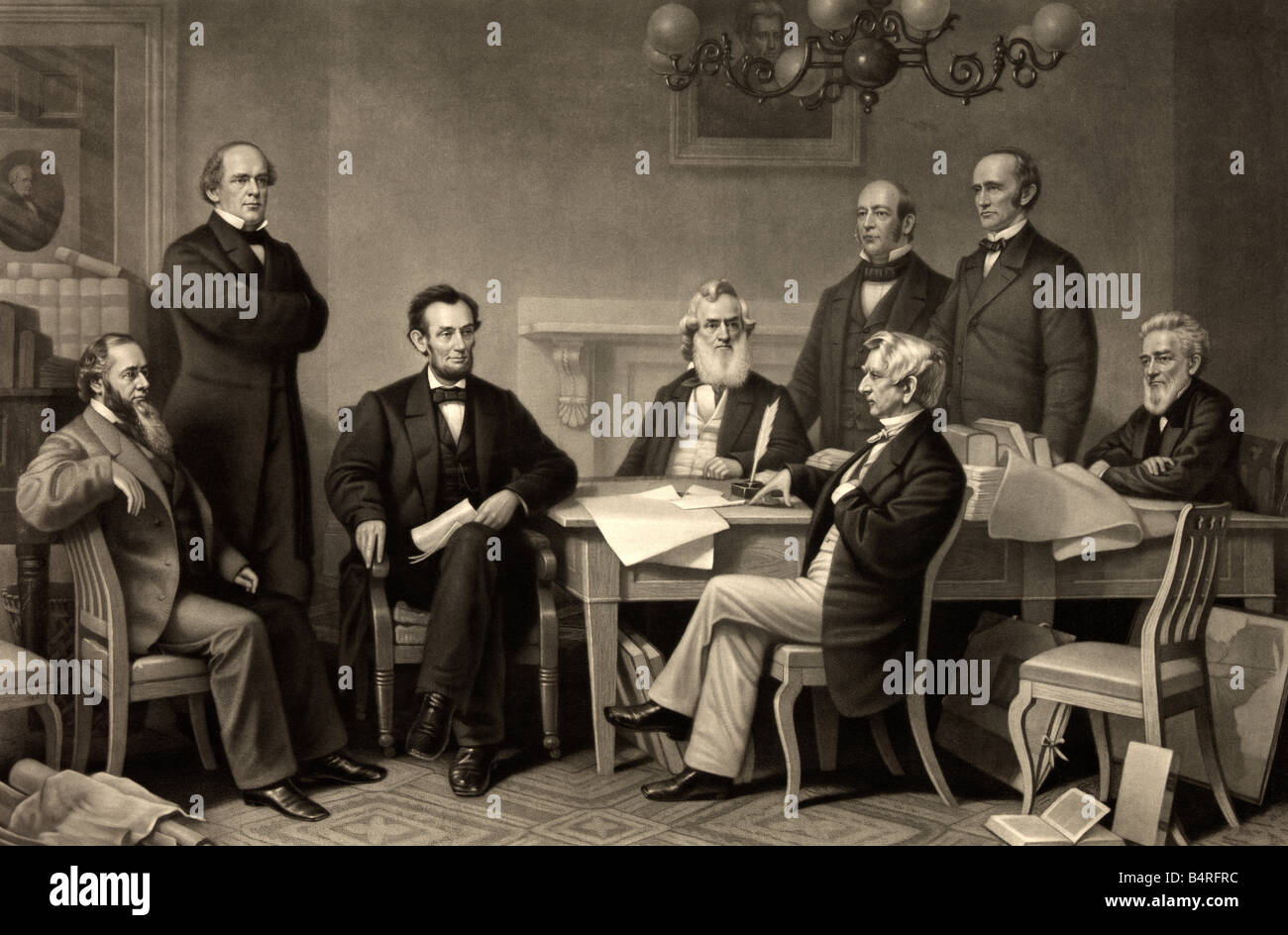 The first reading of the Emancipation Proclamation before the cabinet - President Abraham Lincoln Stock Photo