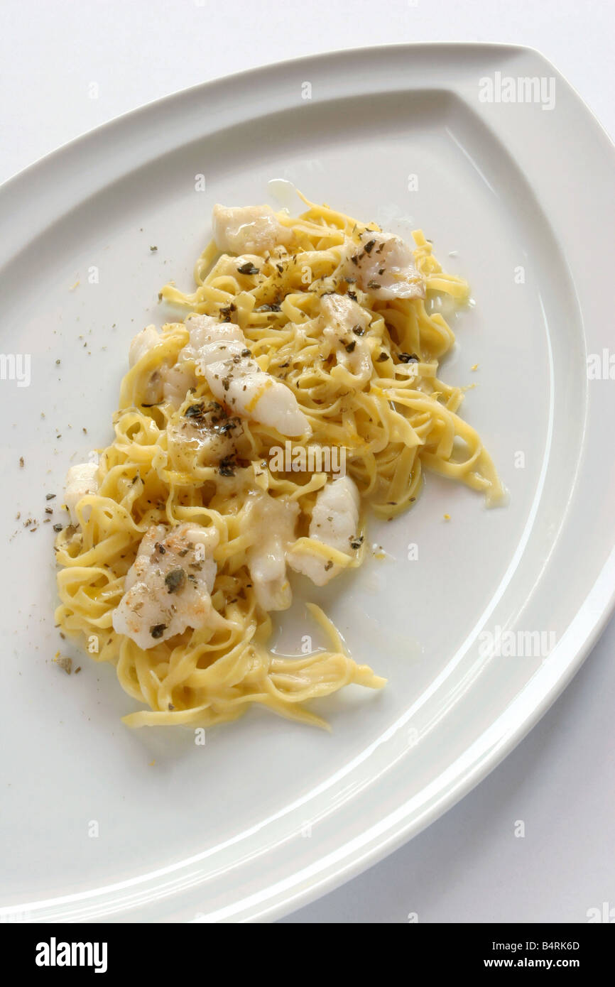 Spaghetti alla Chitarra pasta with angler fish capers and lemon Italy Stock  Photo - Alamy