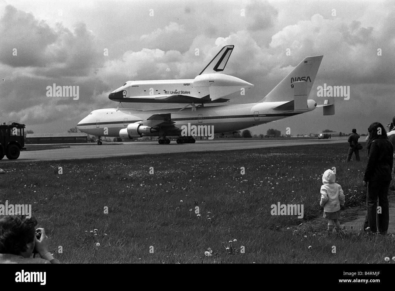 Space Shuttle 'Enterprise' at RAF Fairford Gloucester in 1983 The 'Enterprise' flew over Birmingham on the back of the NASA Stock Photo