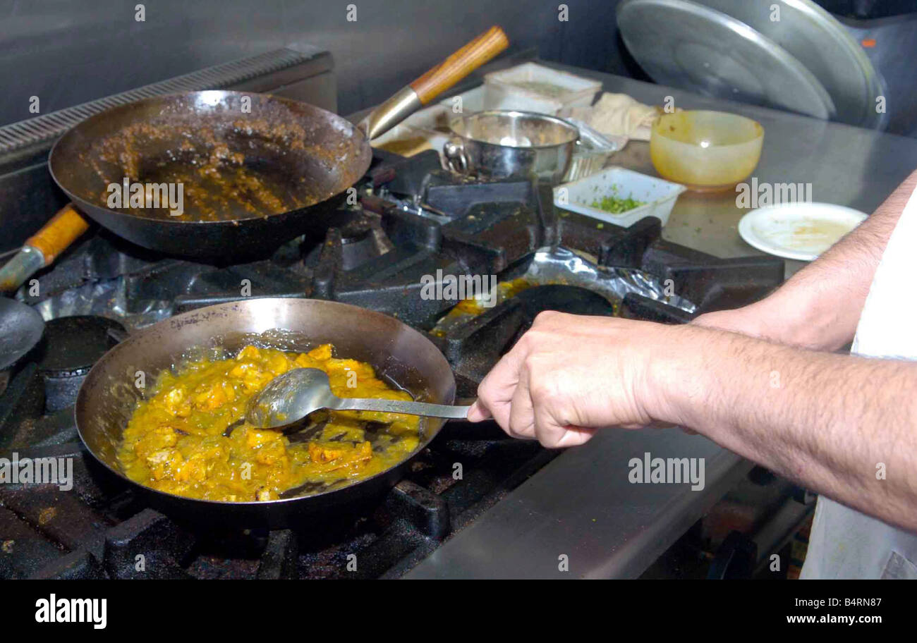 Birmingham Balti Belt which was hit by the recent tornado The message is they are open and serving great food Pictured at the Shahi Grill Stratford Road in the kitchen August 2005 Stock Photo