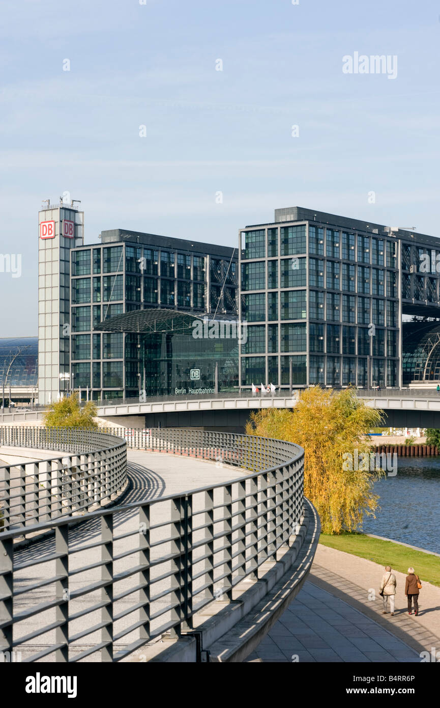 Exterior view of new main Hauptbahhof or central Railway Station beside Spree River in Berlin Germany Stock Photo