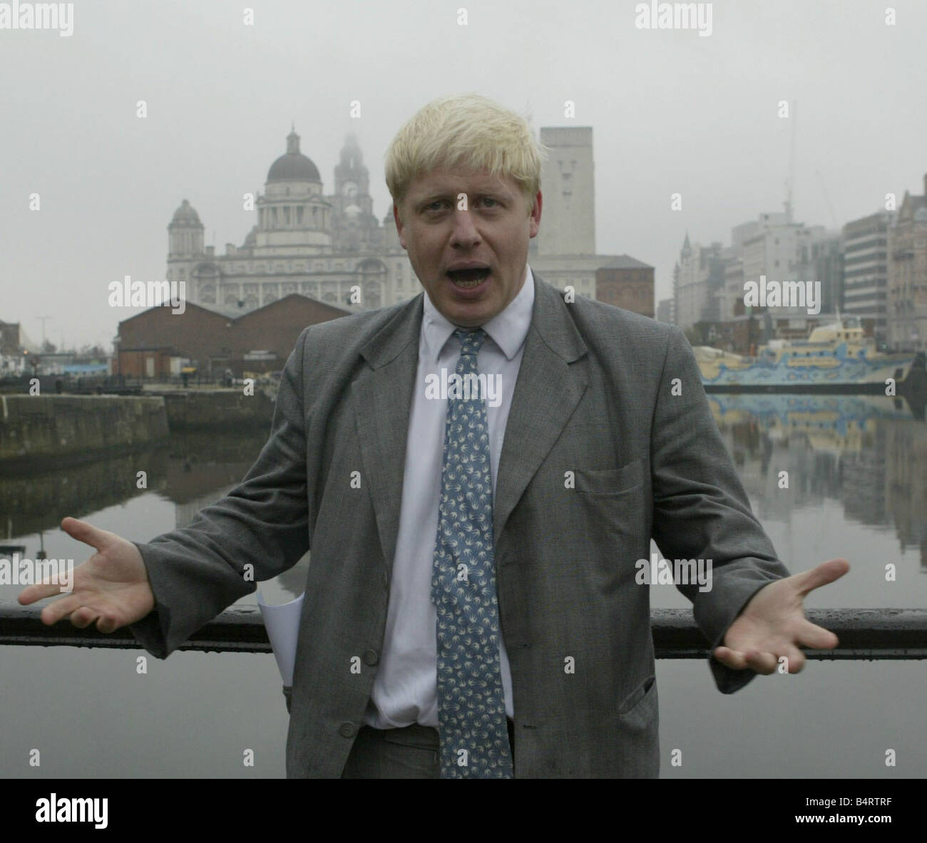 Boris Johnson Tory MP and editor of the Spectator magazine seen here in Liverpool to apologise for his comments about Liverpudlians and the City Stock Photo