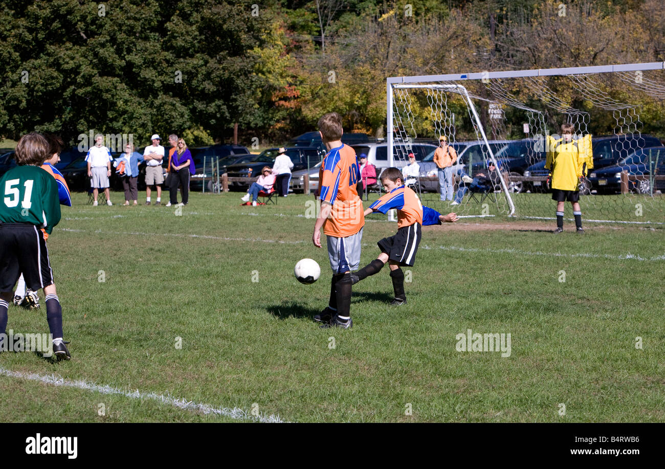 A Saturday league soccer football match game. Stock Photo