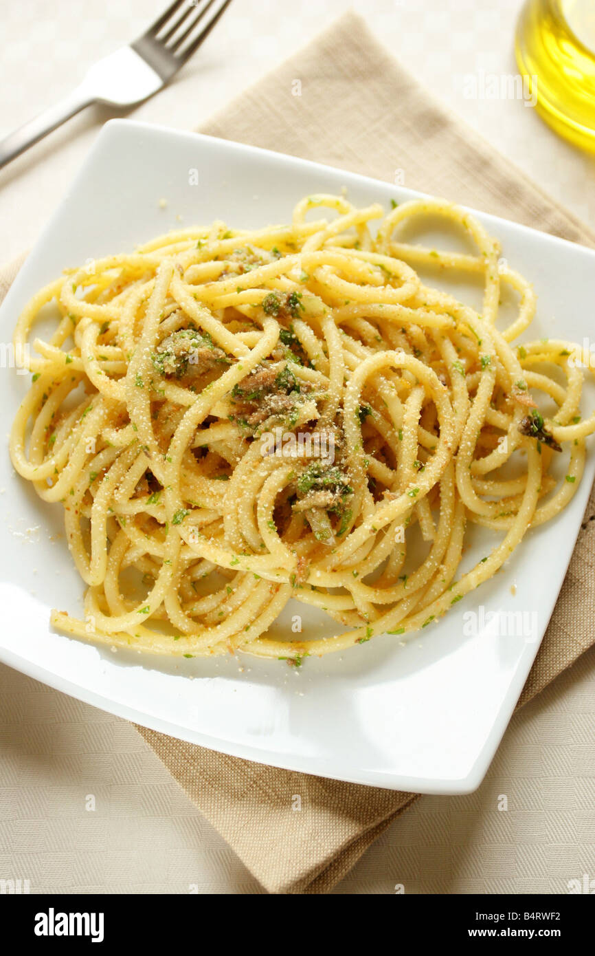 Bigoli pasta with anchovy paste Italy Stock Photo Alamy