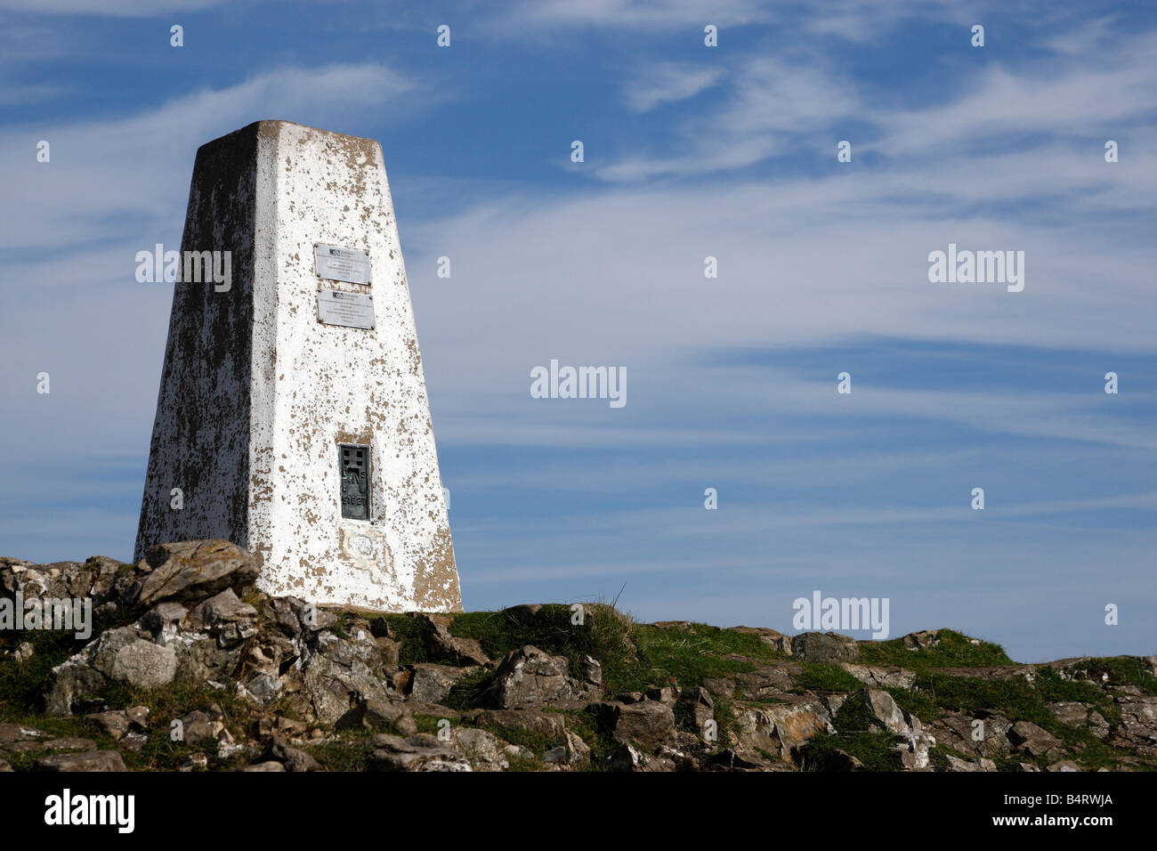 detail of the triangulation pillar on the great orme summit llandudno conway clwyd north wales uk Stock Photo