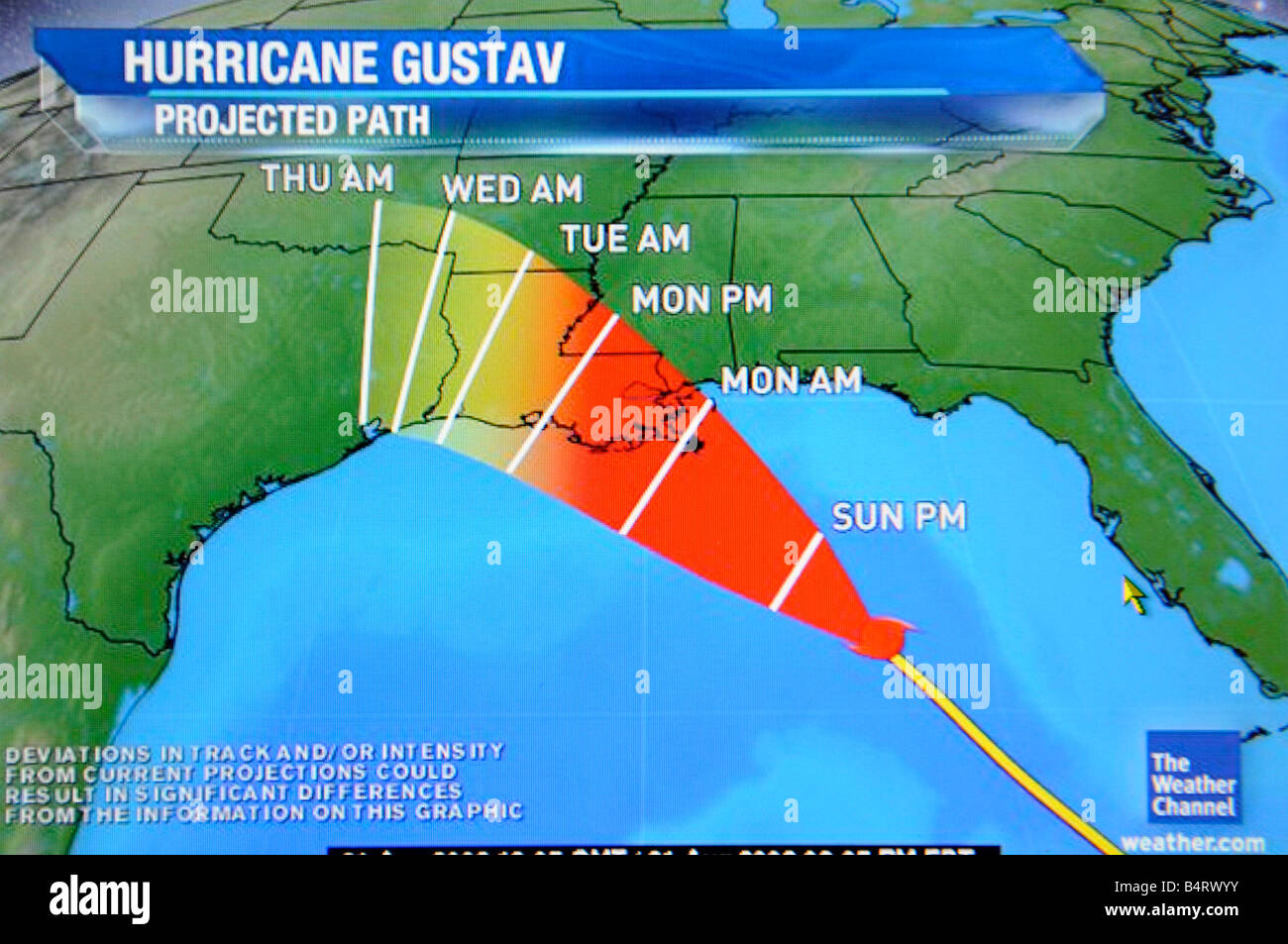 Hurricane satellite weather map as viewed on the internet and on TV television Stock Photo