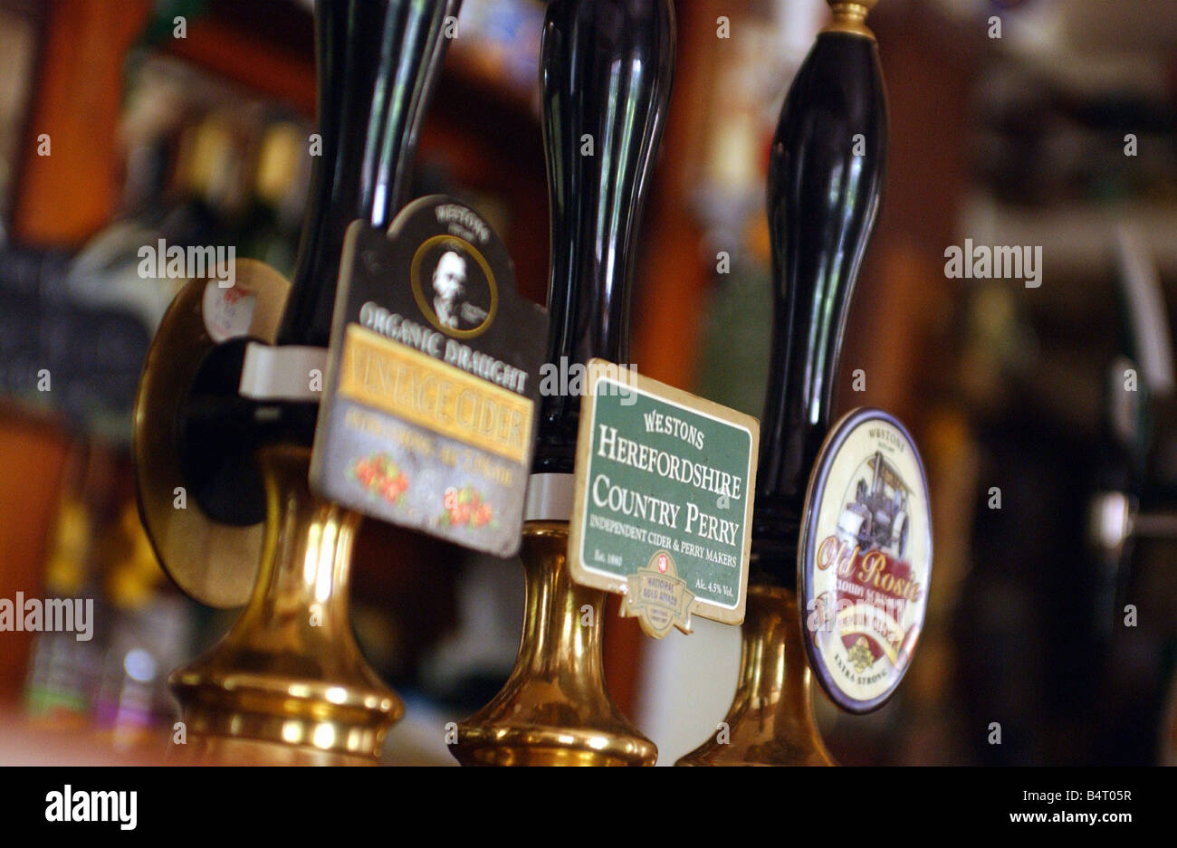 Some of the ciders avalable at The Clytha Arms near Raglan 28th May 2004 Stock Photo