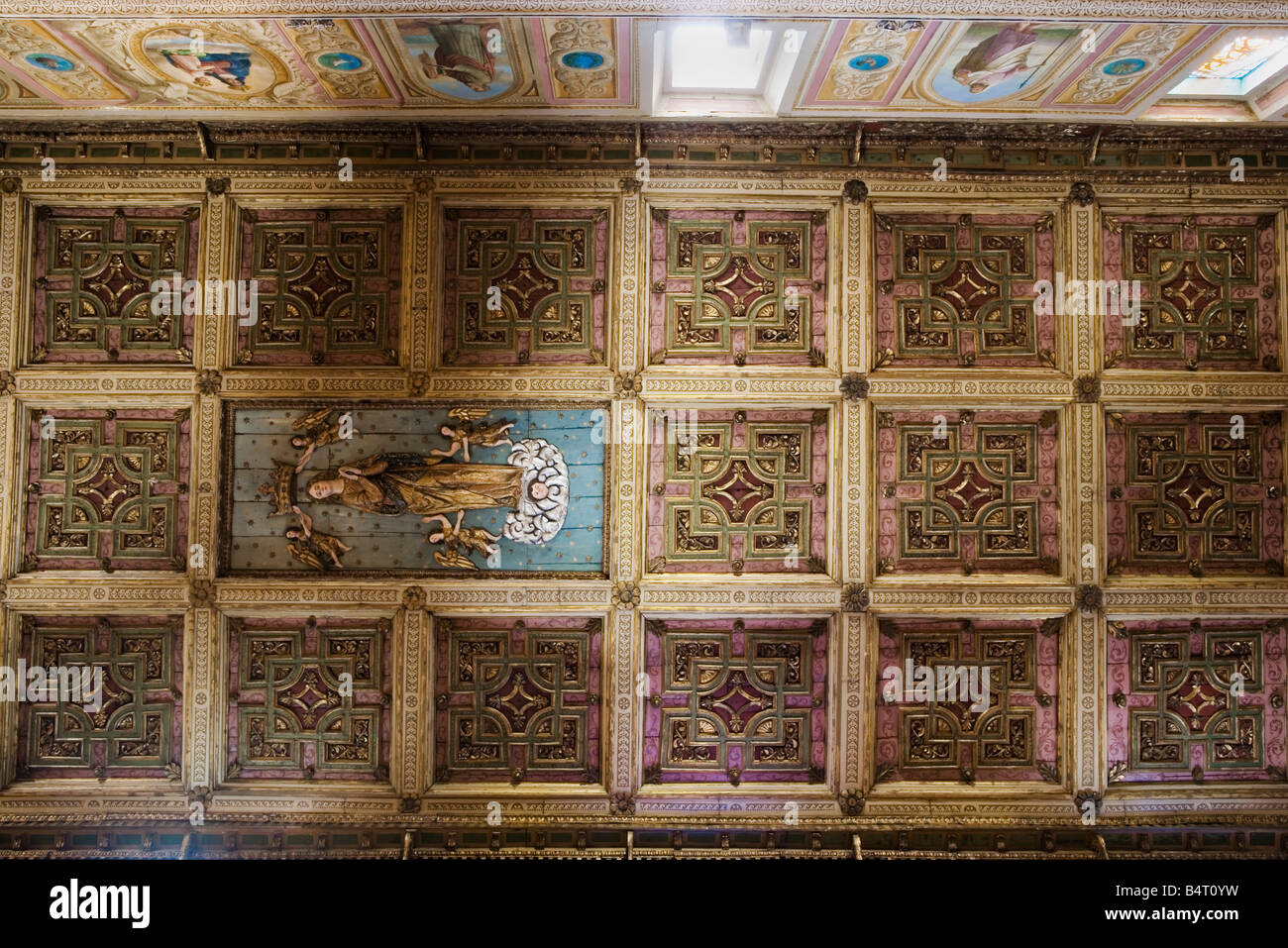 Wooden ceiling over broad aisle  Cathedral (XI)  Rossano  Calabria  Italy Stock Photo