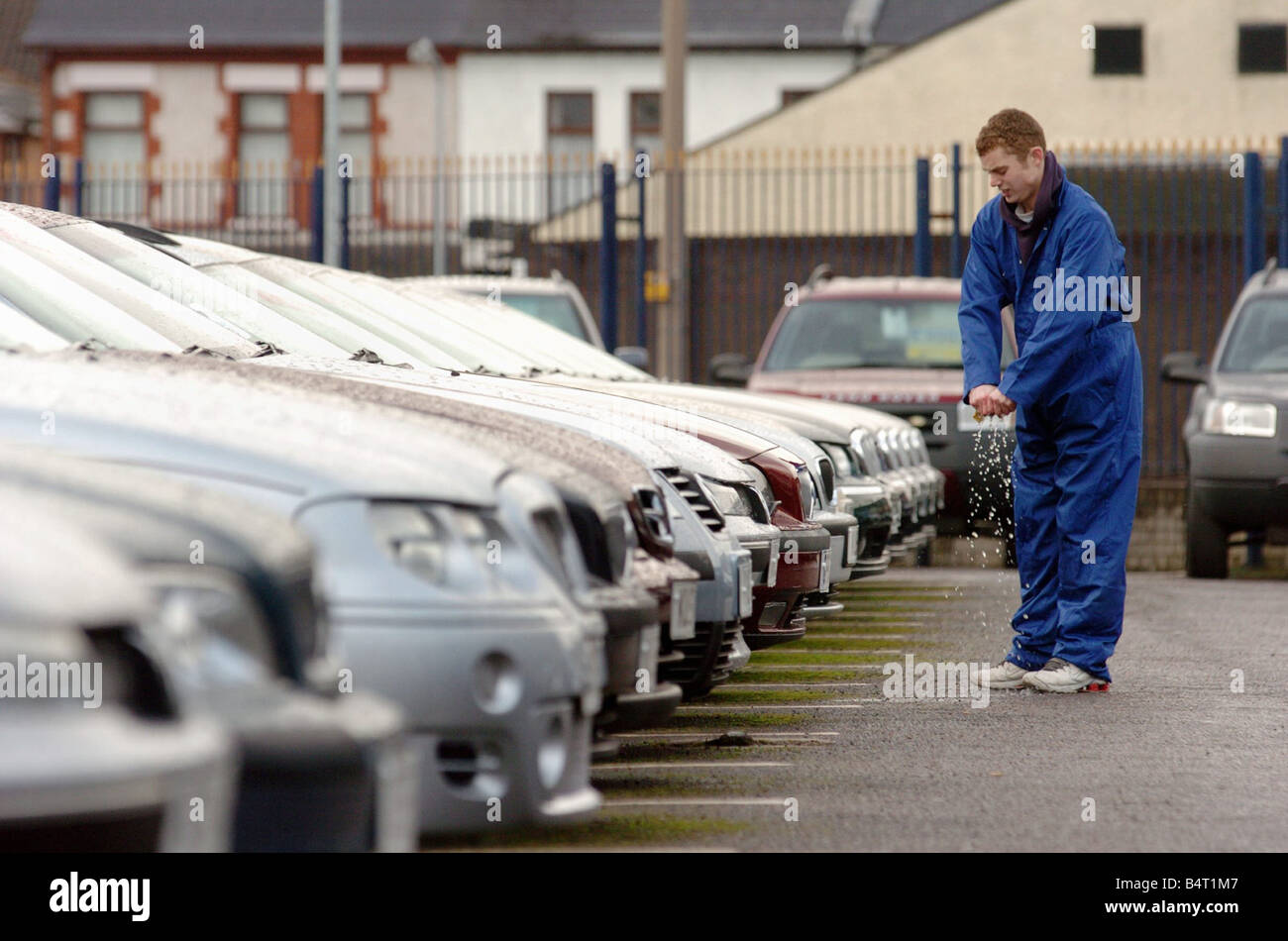 Car valeter Gareth Terrett washes some of the second hand cars on sale