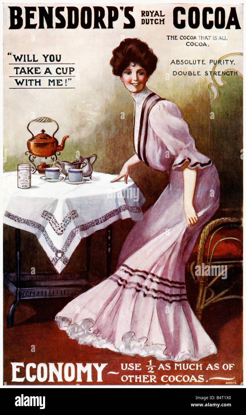 Bensdorps Royal Dutch Cocoa 1907 English magazine advert for the quality hot chocolate drink from Holland Stock Photo