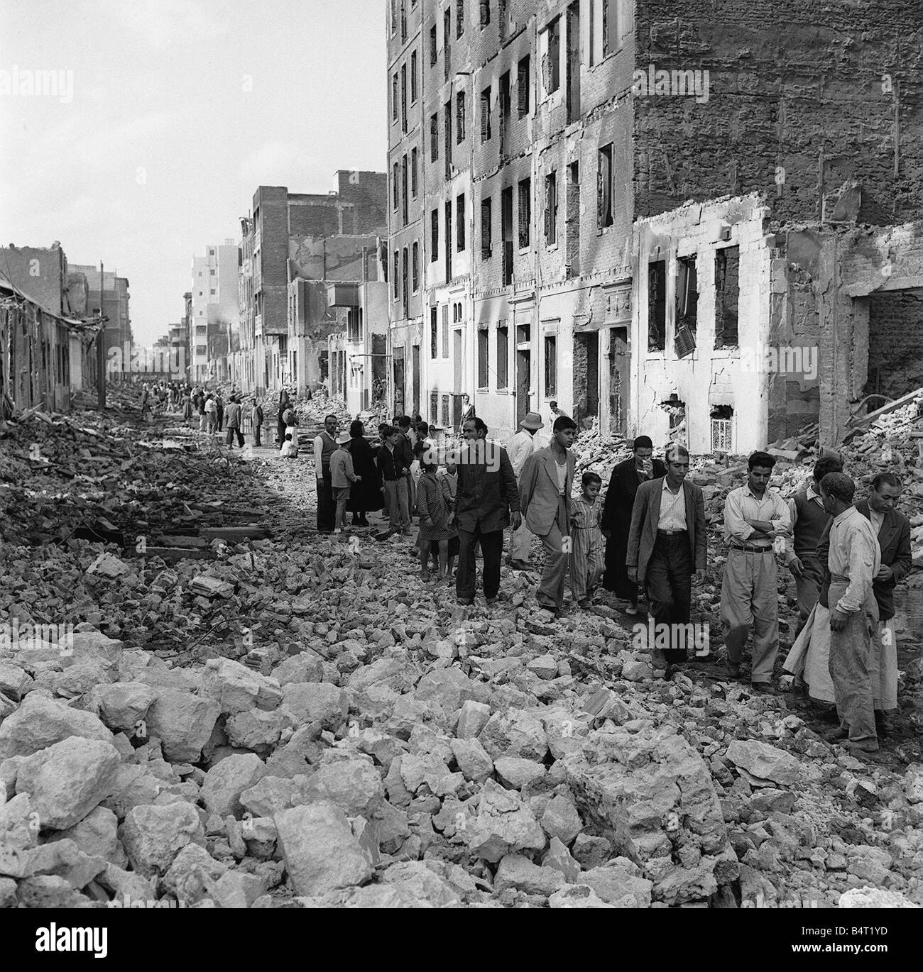 Suez Crisis 1956 The heavily bomb damaged district of Rue Ababi in Port Said Stock Photo